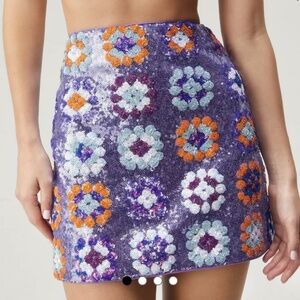 Nasty Gal Premium 70s Floral Sequin Mini Skirt